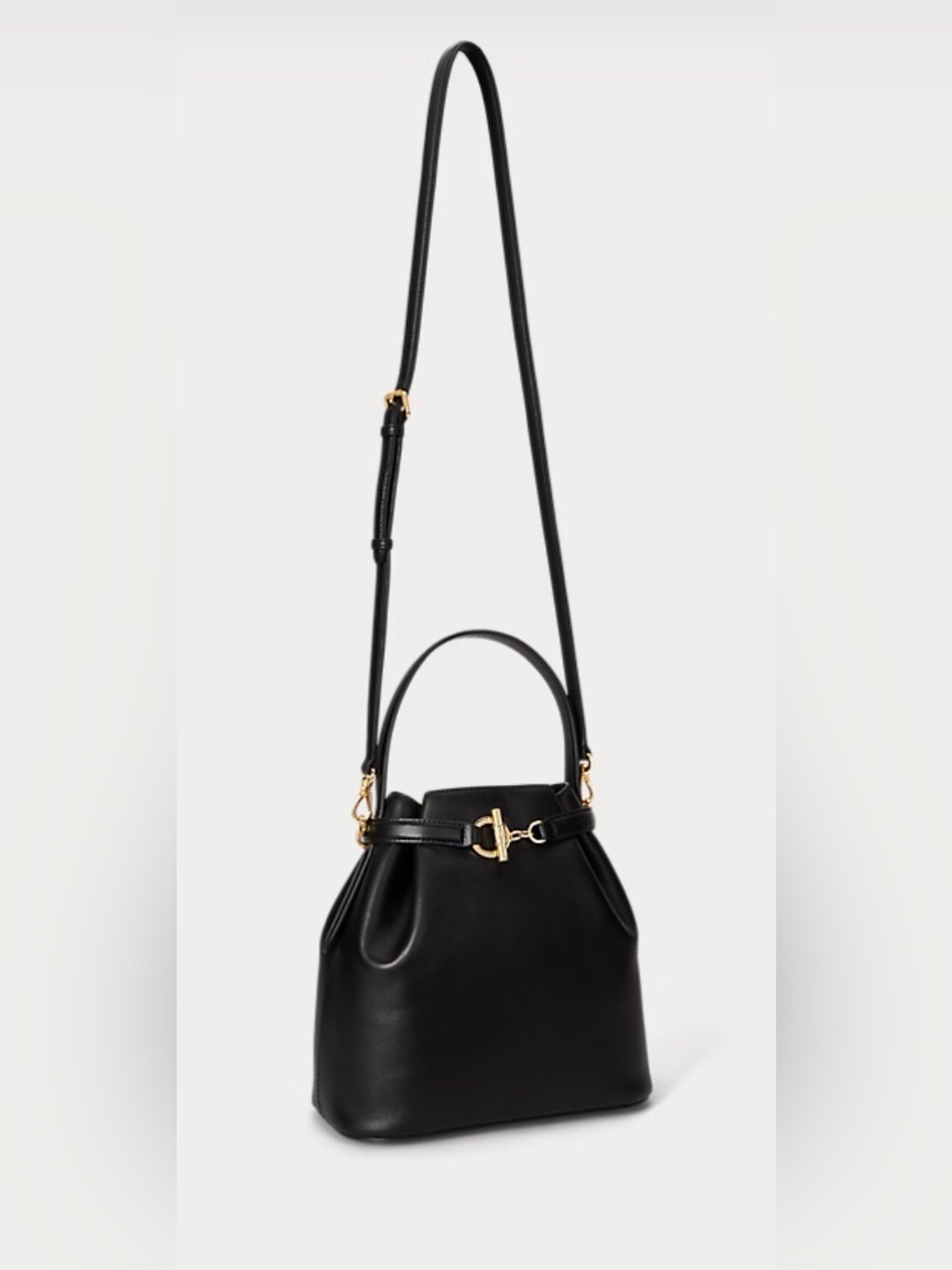 Lauren Ralph Lauren Black Leather Medium Blaike Bucket Bag Crossbody NWT